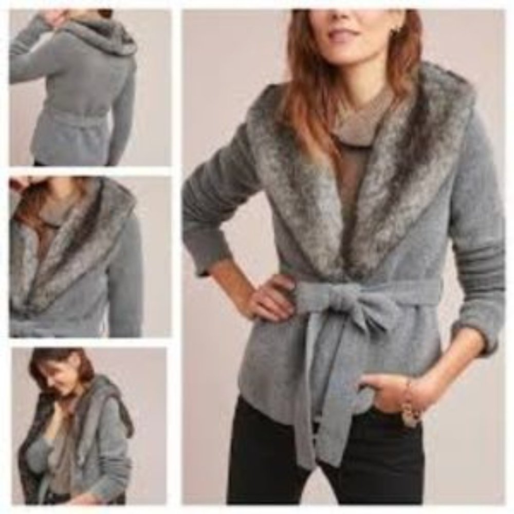 Anthro Ett Twa Bois du Boulogne Gray Fur Cardigan XS